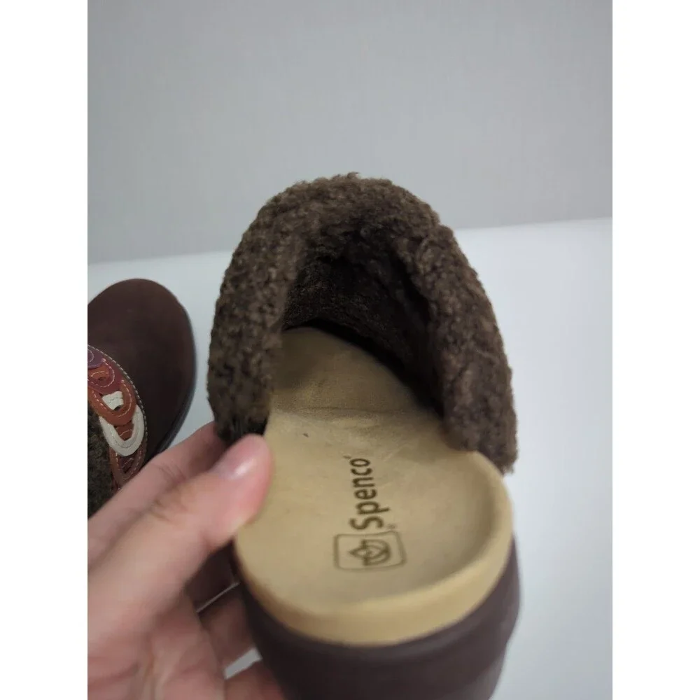 NWOT Spenco Sz 8.5 Women's Slides Clogs Wedge Heel Suede Brown Fur Lined Upper